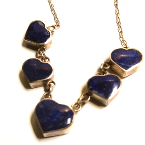 STERLING REVERSIBLE MALACHITE & LAPIS HEART SHAPE NECKLACE - Picture 2 of 5